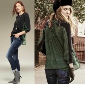 Cabi Get Together Sweater Small Chiffon Back Black and Green 100% Cotton